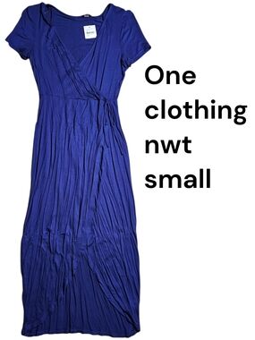 one clothing cobalt blue short-sleeve wrap maxi dress